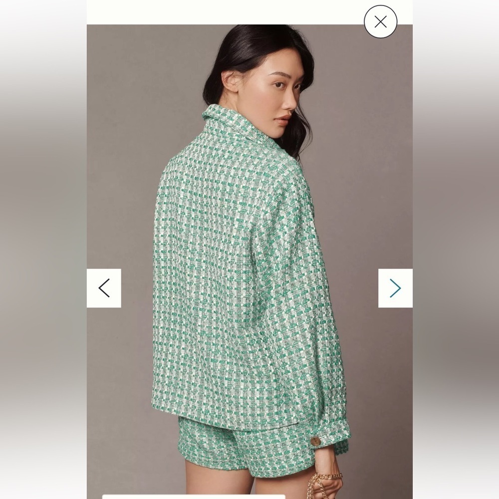 Anthropologie Maeve Plaid Tweed Relaxed Shacket Shirt Jacket Preppy Green M EUC - Picture 10 of 12